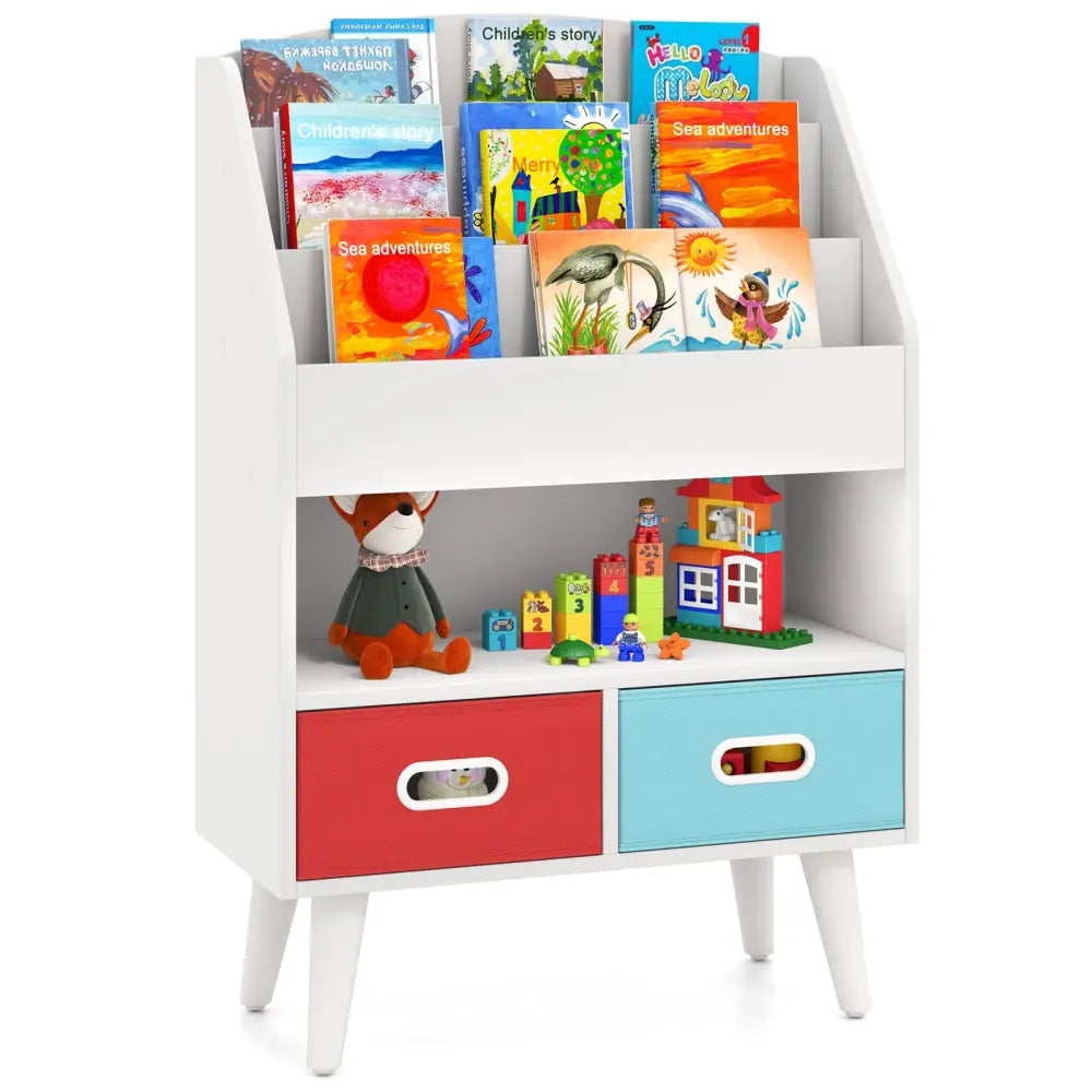 Kids Bookshelf with Open Compartment for Toddlers 3+ Years Old-White - White - Kids Storage