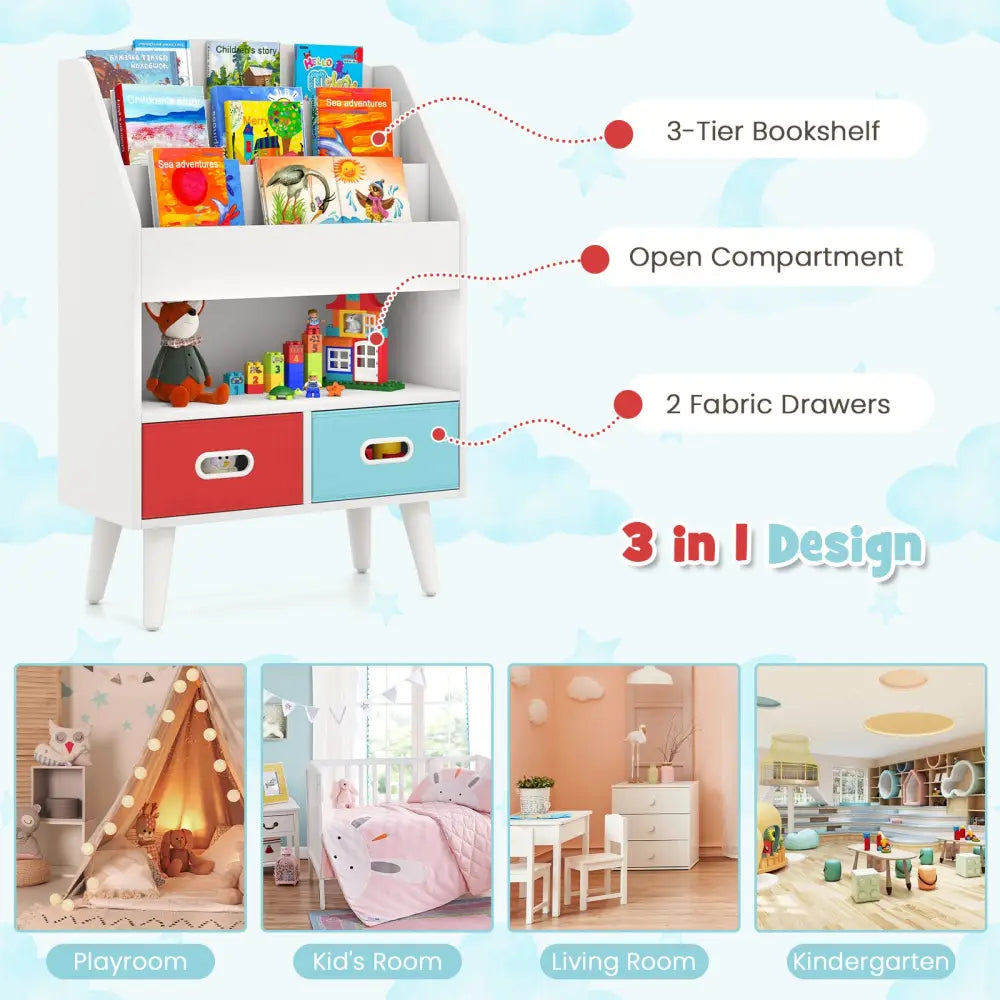 Kids Bookshelf with Open Compartment for Toddlers 3+ Years Old-White - White - Kids Storage