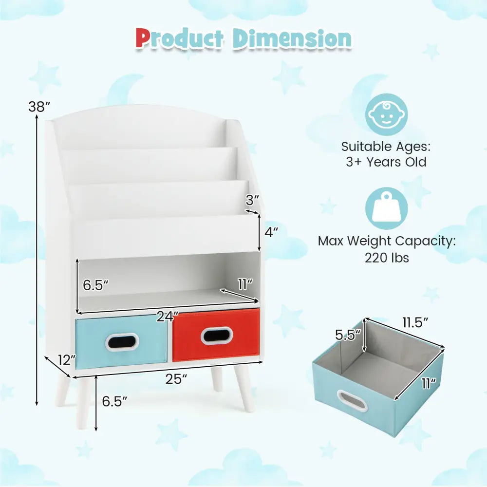 Kids Bookshelf with Open Compartment for Toddlers 3+ Years Old-White - White - Kids Storage