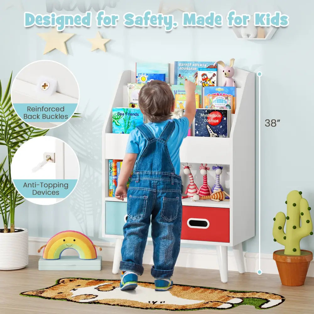 Kids Bookshelf with Open Compartment for Toddlers 3+ Years Old-White - White - Kids Storage
