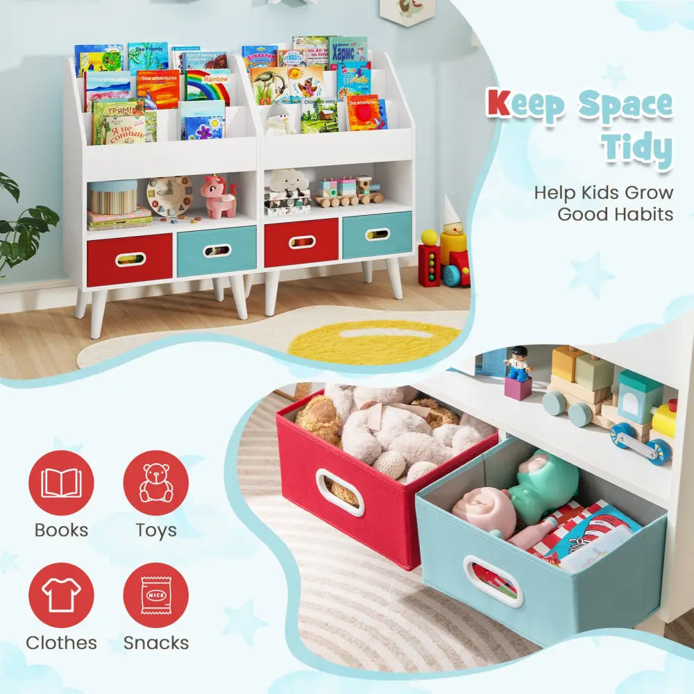 Kids Bookshelf with Open Compartment for Toddlers 3+ Years Old-White - White - Kids Storage