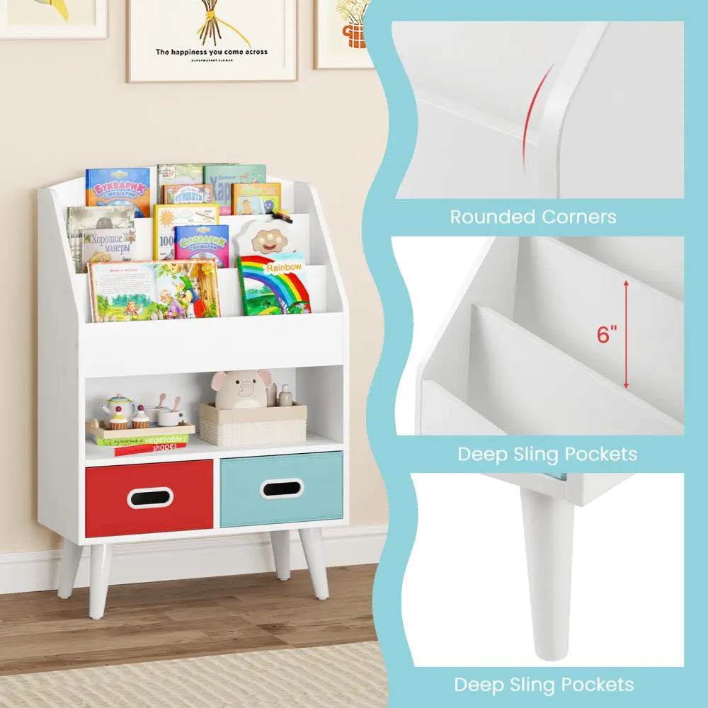 Kids Bookshelf with Open Compartment for Toddlers 3+ Years Old-White - White - Kids Storage