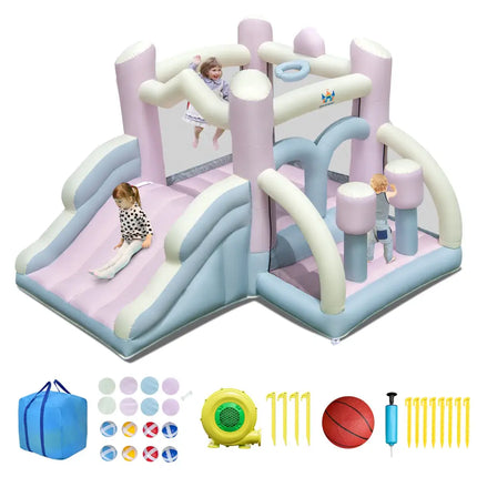 Kids Bounce House with Slide and 2 Boxing Columns for Party with 480W Blower - Multicolor - Bounce House