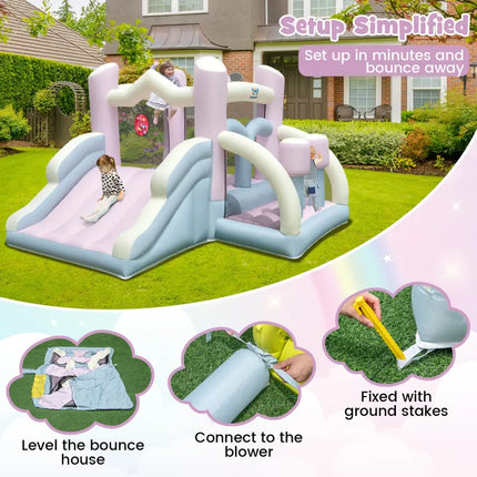 Kids Bounce House with Slide and 2 Boxing Columns for Party with 480W Blower - Multicolor - Bounce House