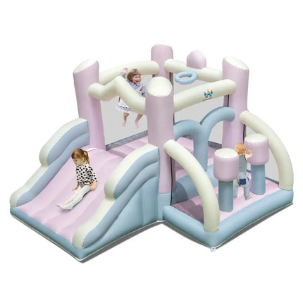 Kids Bounce House with Slide and 2 Boxing Columns for Party without Blower - Multicolor - Bounce House