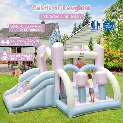 Kids Bounce House with Slide and 2 Boxing Columns for Party without Blower - Multicolor - Bounce House
