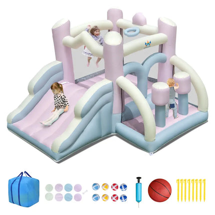 Kids Bounce House with Slide and 2 Boxing Columns for Party without Blower - Multicolor - Bounce House