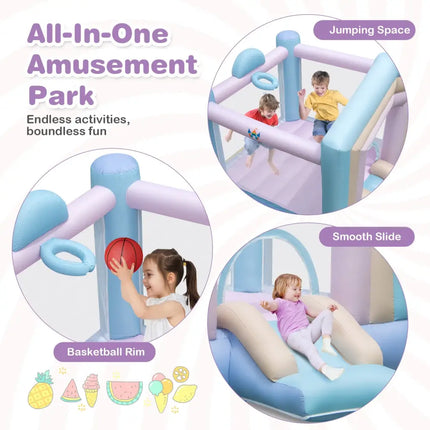 Kids Bounce House with Slide and Basketball Rim Bouncy Castle for Party without Blower - Multicolor - Bounce House