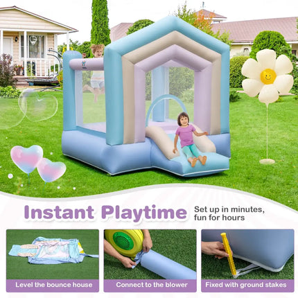 Kids Bounce House with Slide and Basketball Rim Bouncy Castle for Party without Blower - Multicolor - Bounce House