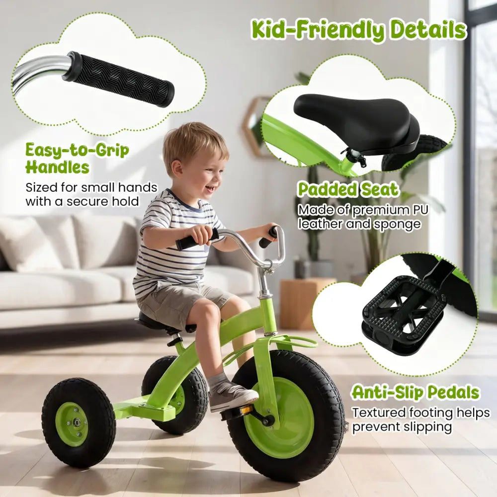 Kids Carbon Steel Bike with 15 Inch Inflatable Rubber Tires-Green - Green - Kids Bike