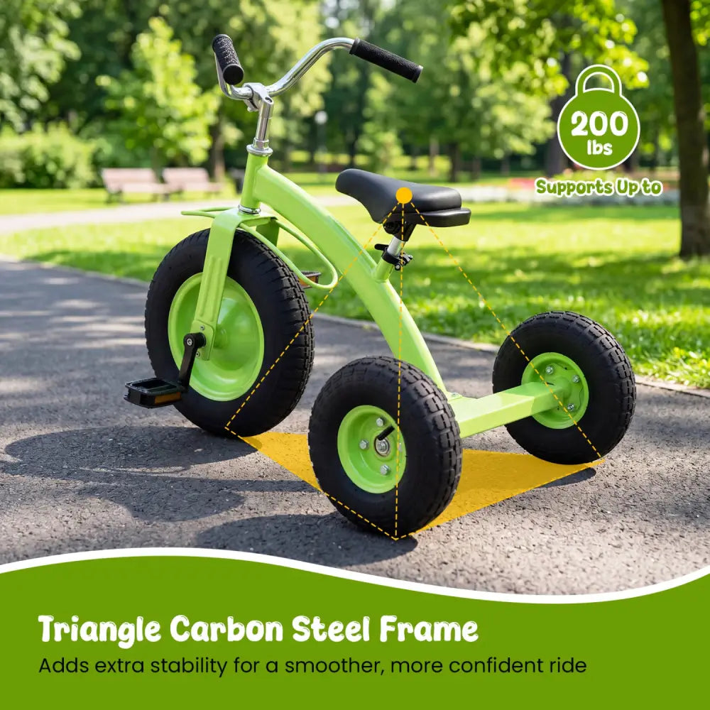 Kids Carbon Steel Bike with 15 Inch Inflatable Rubber Tires-Green - Green - Kids Bike