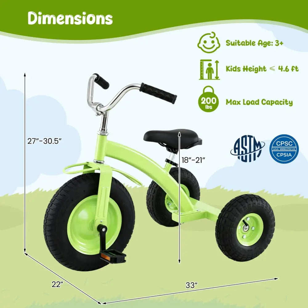 Kids Carbon Steel Bike with 15 Inch Inflatable Rubber Tires-Green - Green - Kids Bike