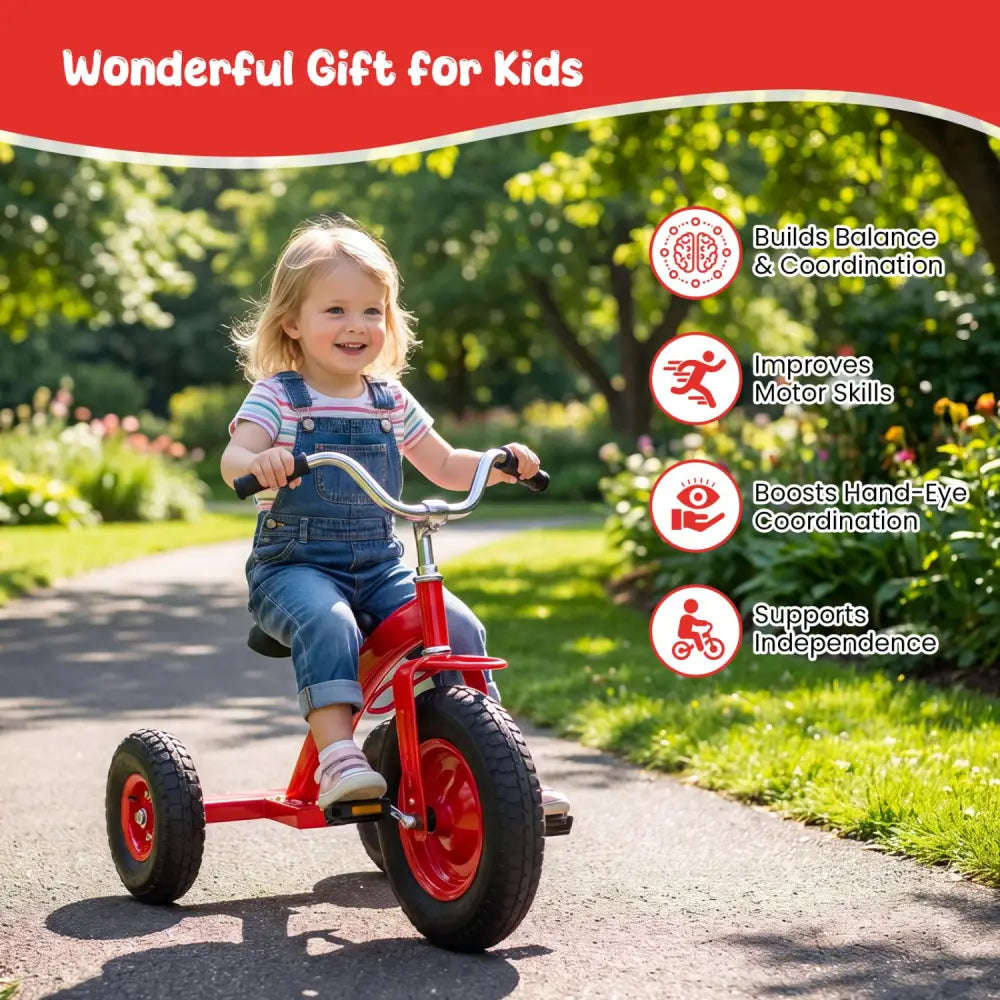 Kids Carbon Steel Bike with 15 Inch Inflatable Rubber Tires-Red - Red - Kids Bike