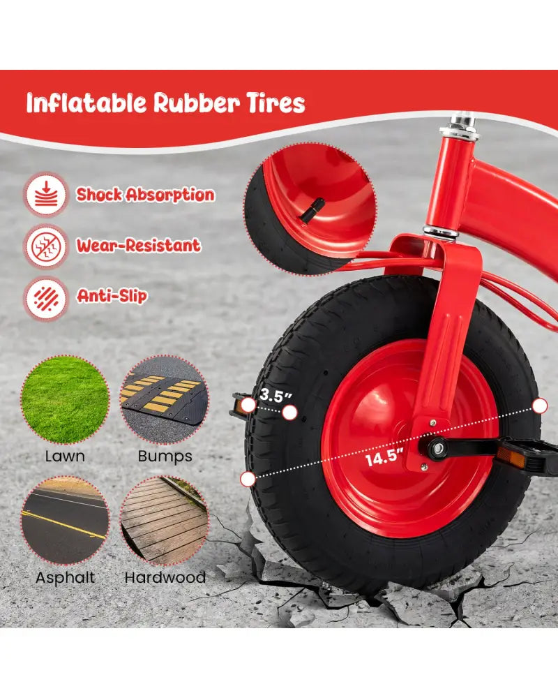 Kids Carbon Steel Bike with 15 Inch Inflatable Rubber Tires-Red - Red - Kids Bike