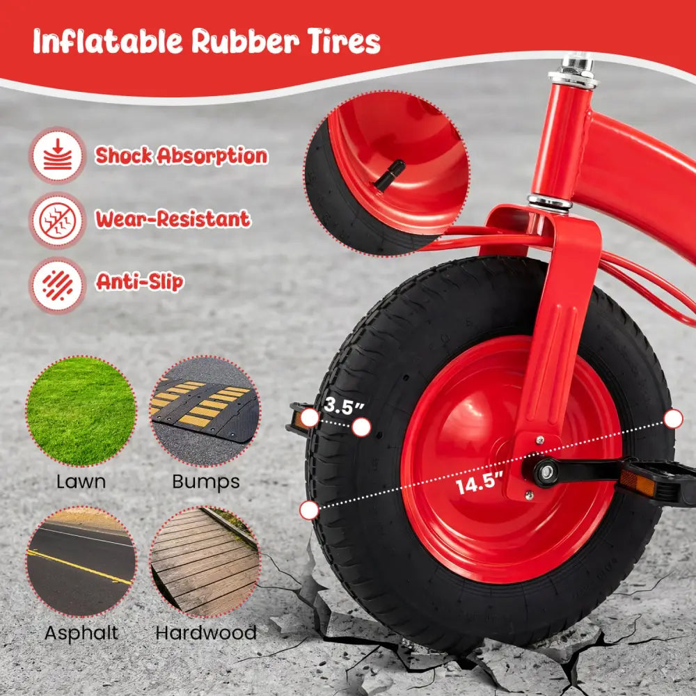 Kids Carbon Steel Bike with 15 Inch Inflatable Rubber Tires-Red - Red - Kids Bike