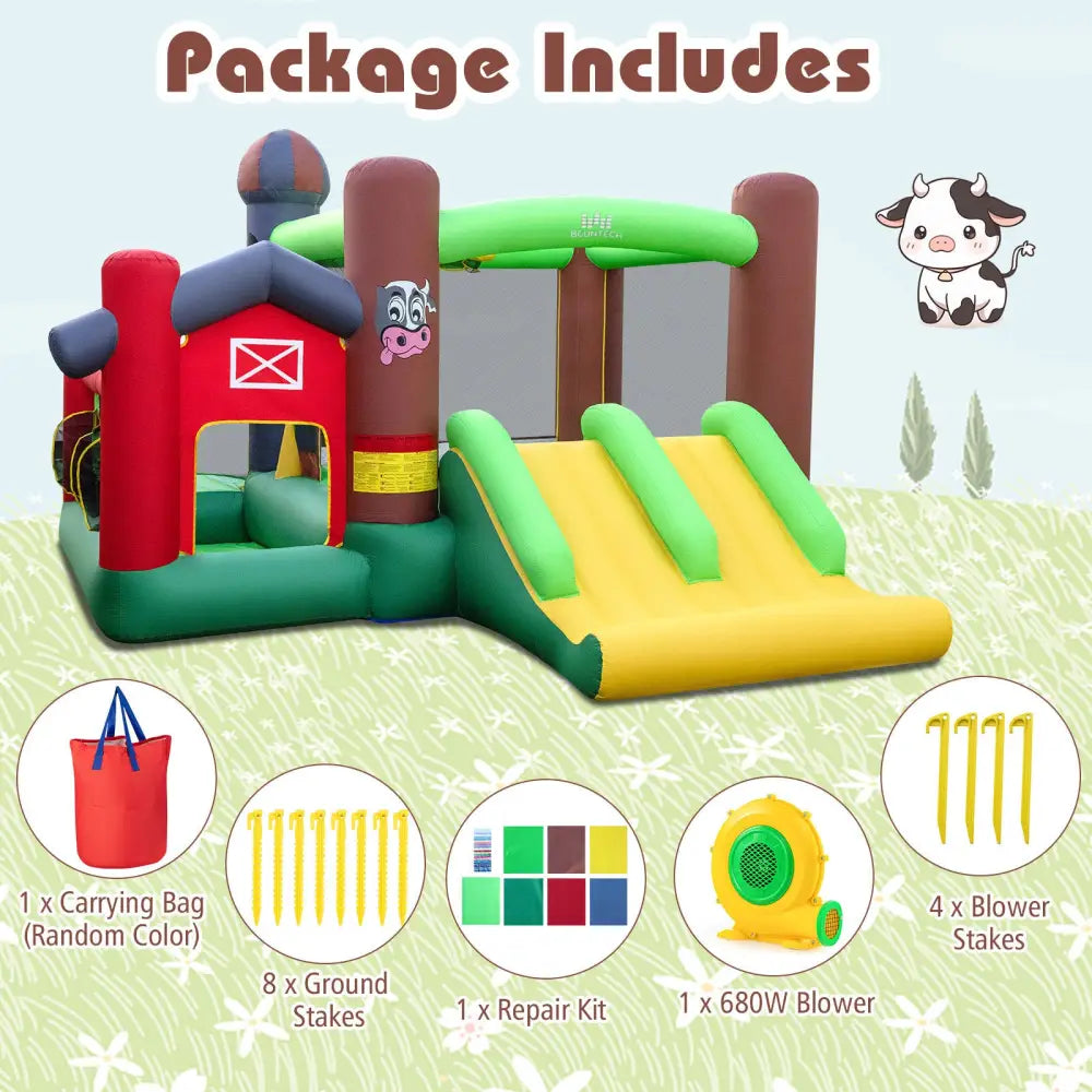 Kids Castle Slide Bouncer 6-in-1 Inflatable Castle with Trampoline and 680W Blower - Multicolor - Bounce House