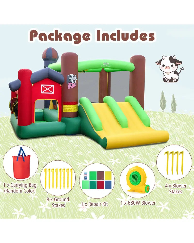 Kids Castle Slide Bouncer 6-in-1 Inflatable Castle with Trampoline and 680W Blower - Multicolor - Bounce House