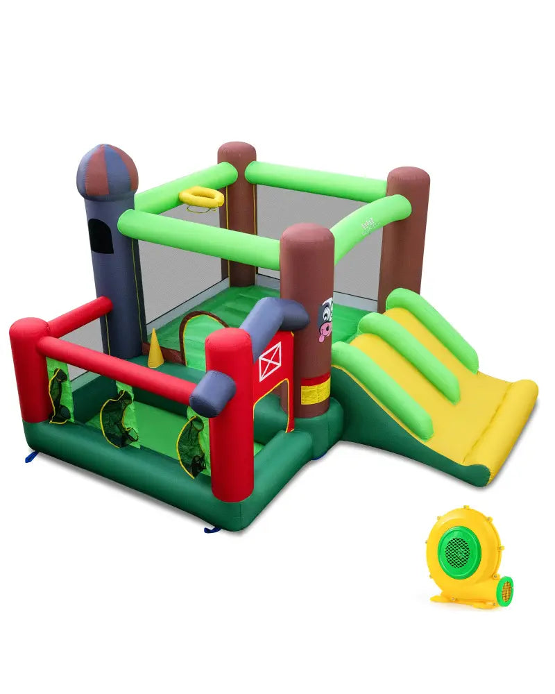 Kids Castle Slide Bouncer 6-in-1 Inflatable Castle with Trampoline and 680W Blower - Multicolor - Bounce House