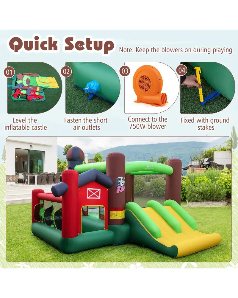 Kids Castle Slide Bouncer with 750W Blower and Dual Slides - Bounce House
