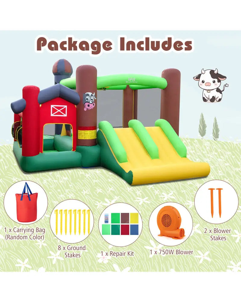 Kids Castle Slide Bouncer with 750W Blower and Dual Slides - Bounce House