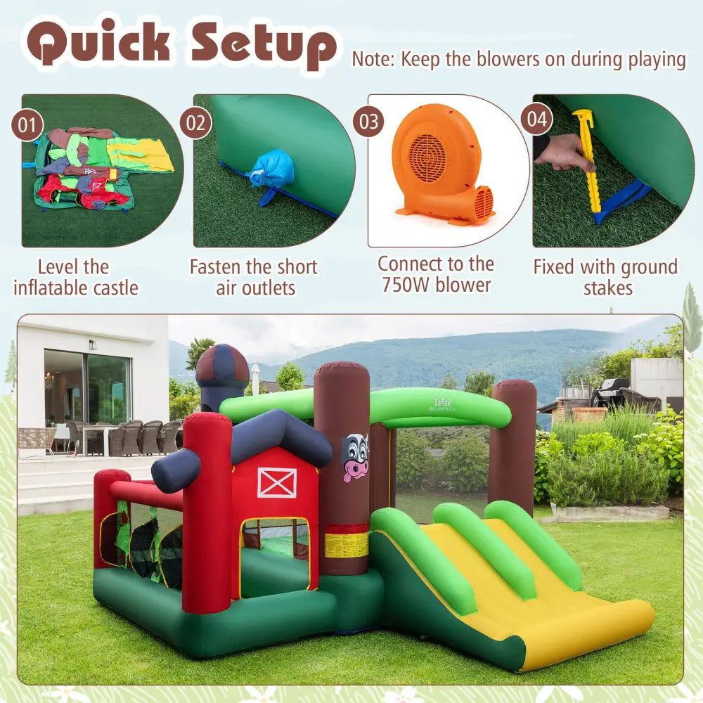 Kids Castle Slide Bouncer with 750W Blower and Dual Slides - Bounce House