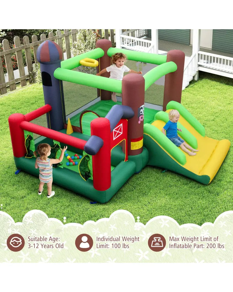 Kids Castle Slide Bouncer with 750W Blower and Dual Slides - Bounce House