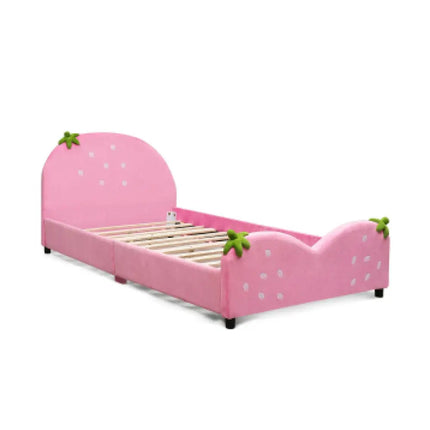 Kids Children Upholstered Berry Pattern Toddler Bed - Pink - Toddler Beds