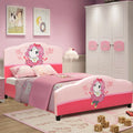 Kids Children Upholstered Platform Toddler Girl Pattern Bed - Pink - Toddler Beds