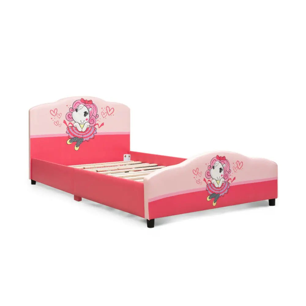 Kids Children Upholstered Platform Toddler Girl Pattern Bed - Pink - Toddler Beds