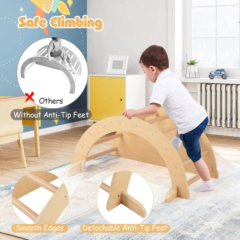 Kids Climbing Arch with Cushion Montessori Arch Climber/Rocker for Toddlers-Beige - Beige - Climbers & Slides