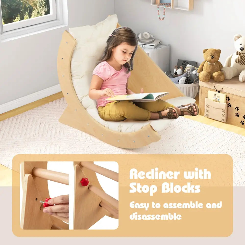 Kids Climbing Arch with Cushion Montessori Arch Climber/Rocker for Toddlers-Beige - Beige - Climbers & Slides