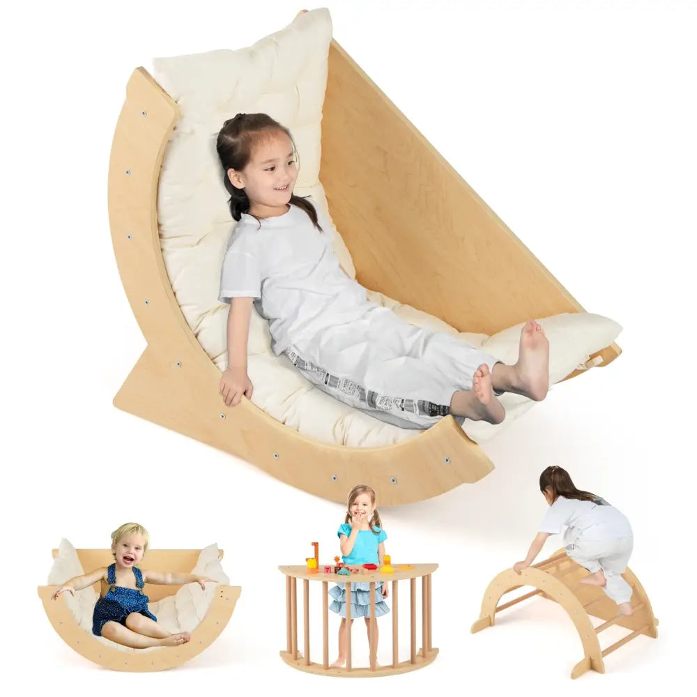 Kids Climbing Arch with Cushion Montessori Arch Climber/Rocker for Toddlers-Beige - Beige - Climbers & Slides