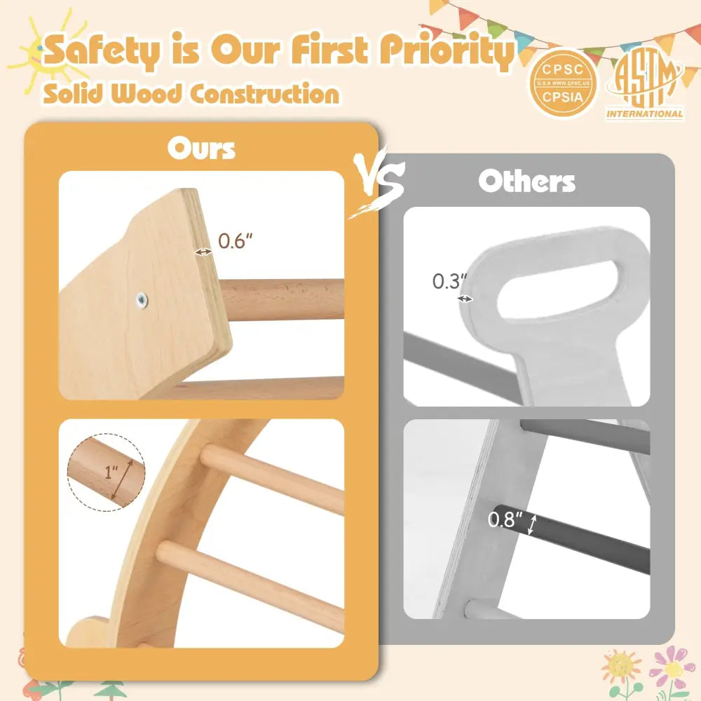 Kids Climbing Arch with Cushion Montessori Arch Climber/Rocker for Toddlers-Beige - Beige - Climbers & Slides