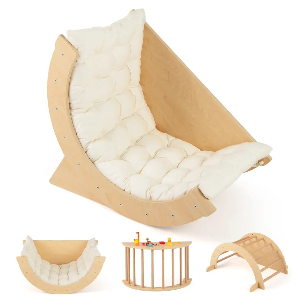 Kids Climbing Arch with Cushion Montessori Arch Climber/Rocker for Toddlers-Beige - Beige - Climbers & Slides
