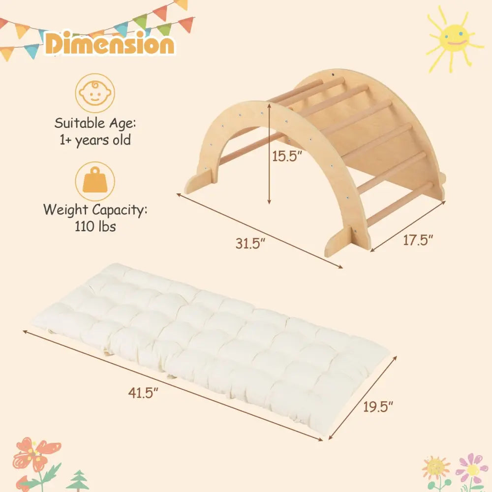 Kids Climbing Arch with Cushion Montessori Arch Climber/Rocker for Toddlers-Beige - Beige - Climbers & Slides