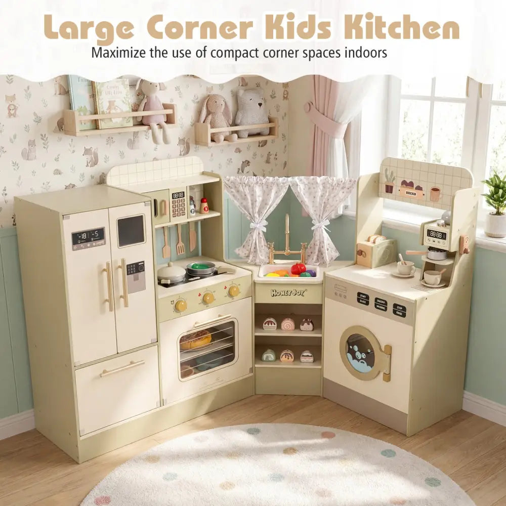 Kids Corner Play Kitchen with Faucet and Dishwasher and Stoves-Green - Green - Play Kitchen Sets