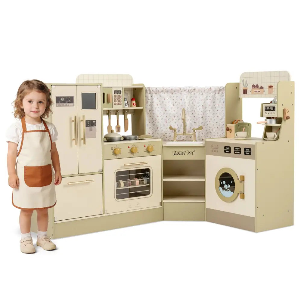Kids Corner Play Kitchen with Faucet and Dishwasher and Stoves-Green - Green - Play Kitchen Sets