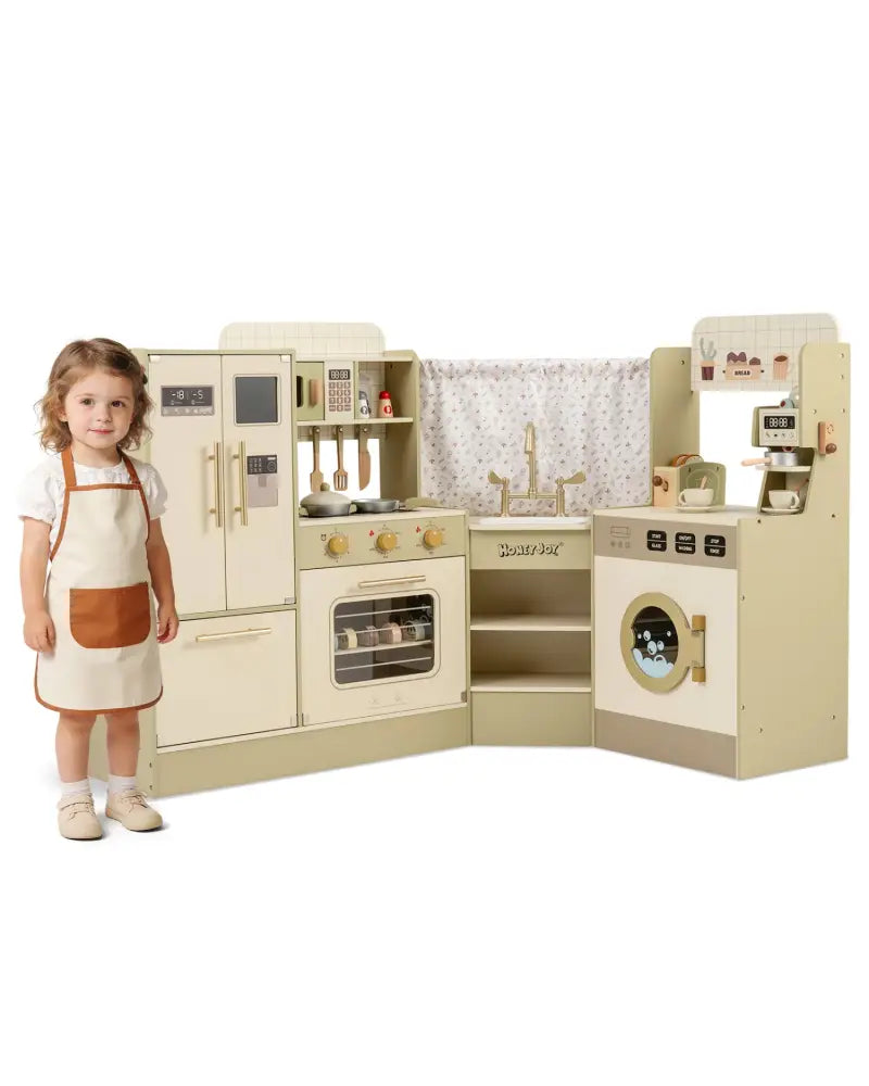 Kids Corner Play Kitchen with Faucet and Dishwasher and Stoves-Green - Green - Play Kitchen Sets
