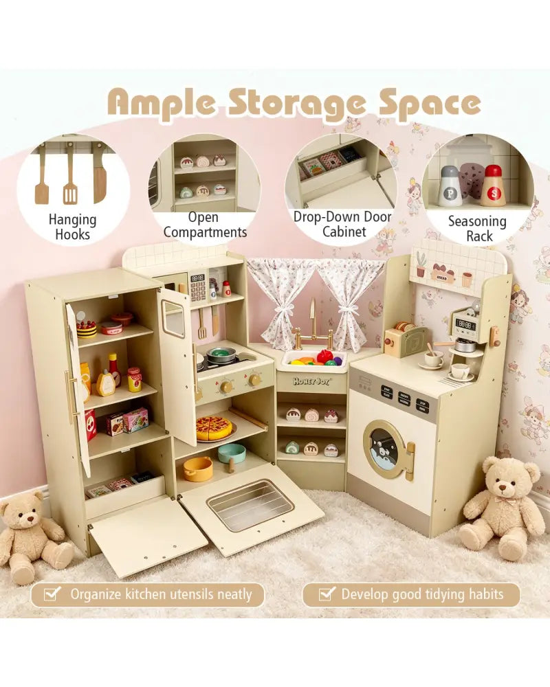 Kids Corner Play Kitchen with Faucet and Dishwasher and Stoves-Green - Green - Play Kitchen Sets