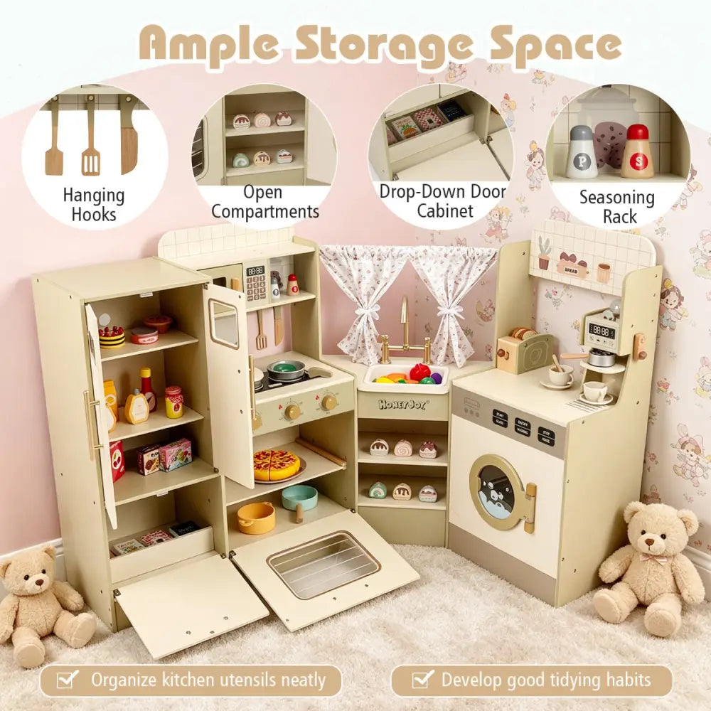 Kids Corner Play Kitchen with Faucet and Dishwasher and Stoves-Green - Green - Play Kitchen Sets