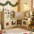 Kids Corner Play Kitchen with Faucet and Dishwasher and Stoves-Green - Green - Play Kitchen Sets