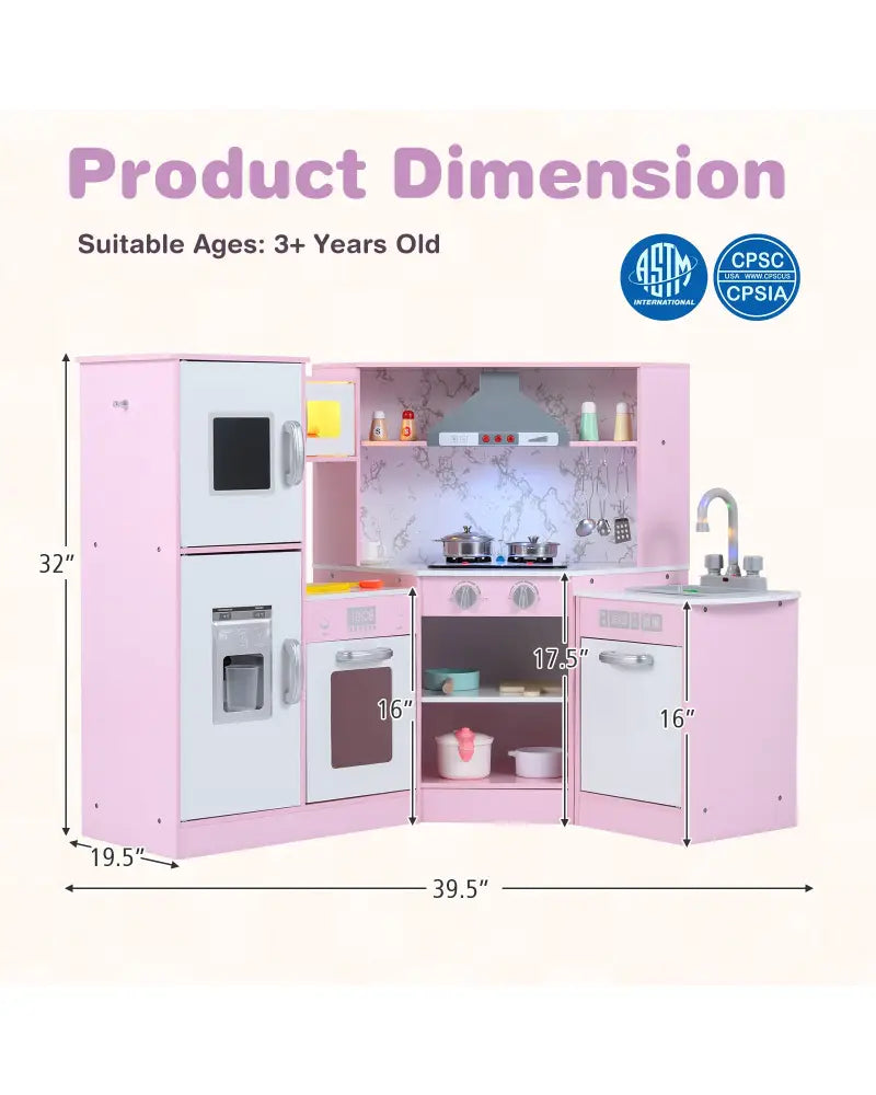 Kids Corner Pretend Kitchen Playset with Separated Washing Basin-Pink - Pink - Play Kitchen Sets