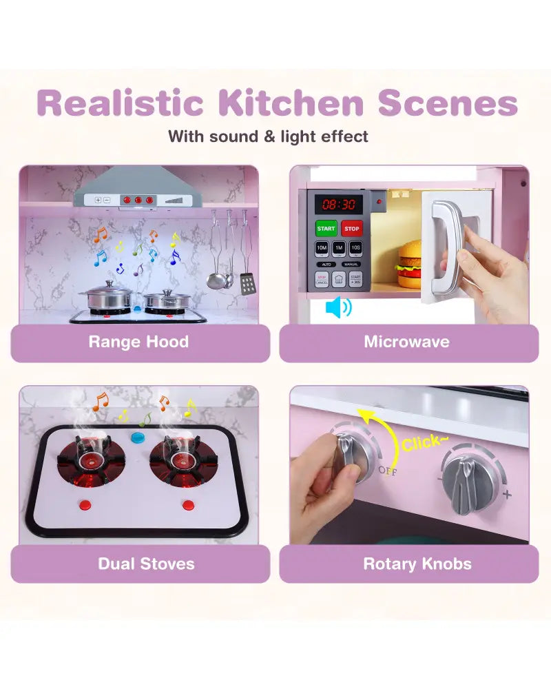 Kids Corner Pretend Kitchen Playset with Separated Washing Basin-Pink - Pink - Play Kitchen Sets