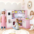 Kids Corner Pretend Kitchen Playset with Separated Washing Basin-Pink - Pink - Play Kitchen Sets