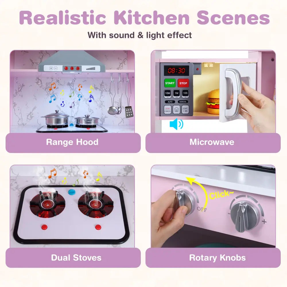 Kids Corner Pretend Kitchen Playset with Separated Washing Basin-Pink - Pink - Play Kitchen Sets