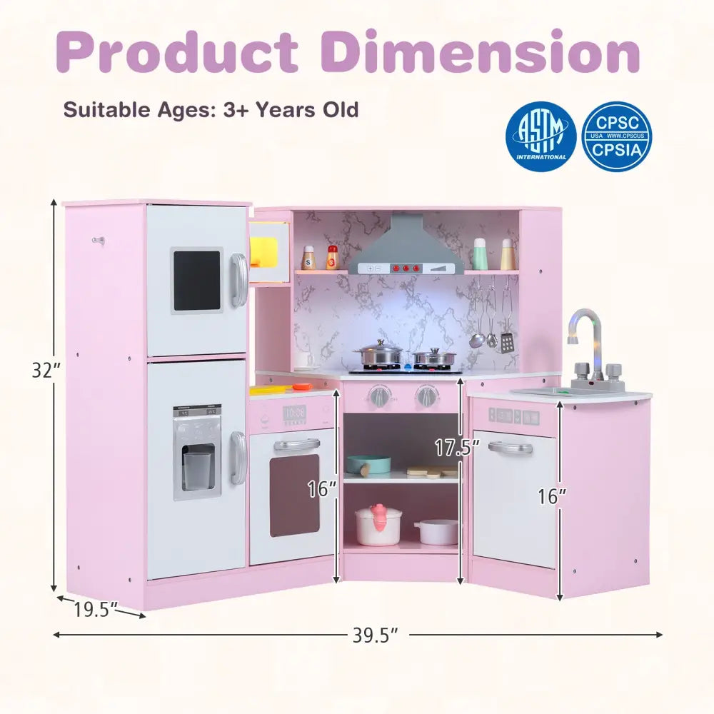 Kids Corner Pretend Kitchen Playset with Separated Washing Basin-Pink - Pink - Play Kitchen Sets