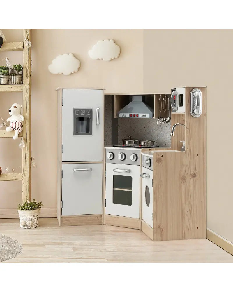 Kids Corner Wooden Kitchen Playset with Cookware Accessories - Multicolor - Play Kitchen Sets
