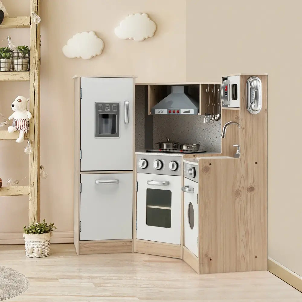 Kids Corner Wooden Kitchen Playset with Cookware Accessories - Multicolor - Play Kitchen Sets