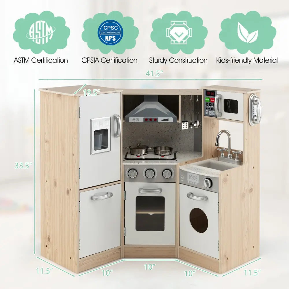 Kids Corner Wooden Kitchen Playset with Cookware Accessories - Multicolor - Play Kitchen Sets