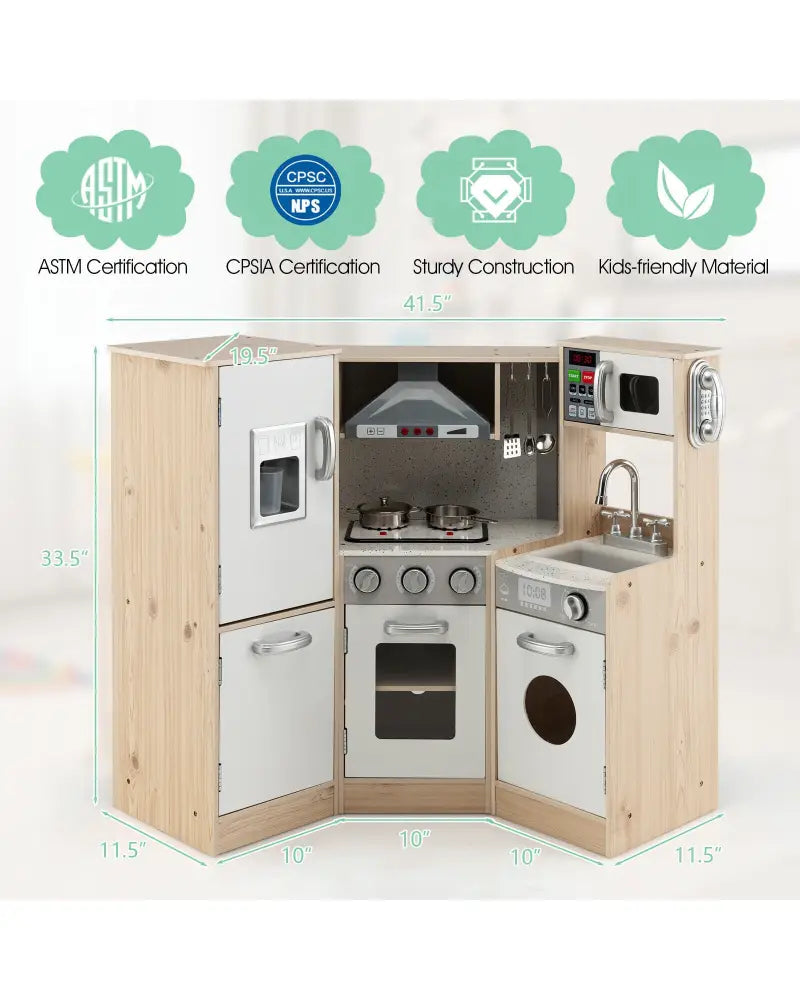 Kids Corner Wooden Kitchen Playset with Cookware Accessories - Multicolor - Play Kitchen Sets